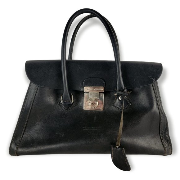 Dooney & Bourke Handbags - Vintage Dooney & Bourke Black Leather Satchel Bag with Key and Lock Italy